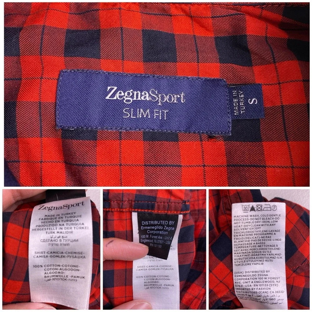 Zegna Sport Shirt S Mens L/S Button Down Slim Fit Red Buffalo Plaid VGUC - Picture 5 of 5